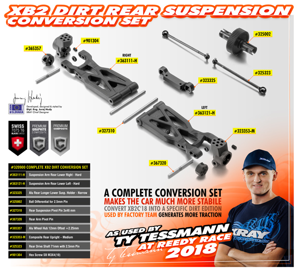 SMI XRAY News XB2 Dirt Rear Suspension Umbausatz