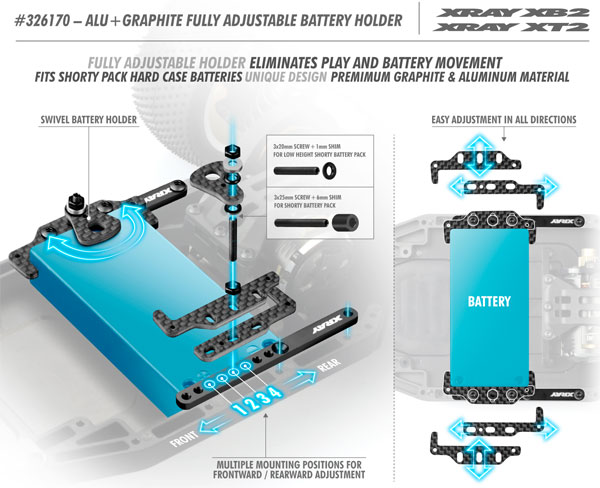 SMI XRAY News XB2 Alu + Graphit Batteriehalter