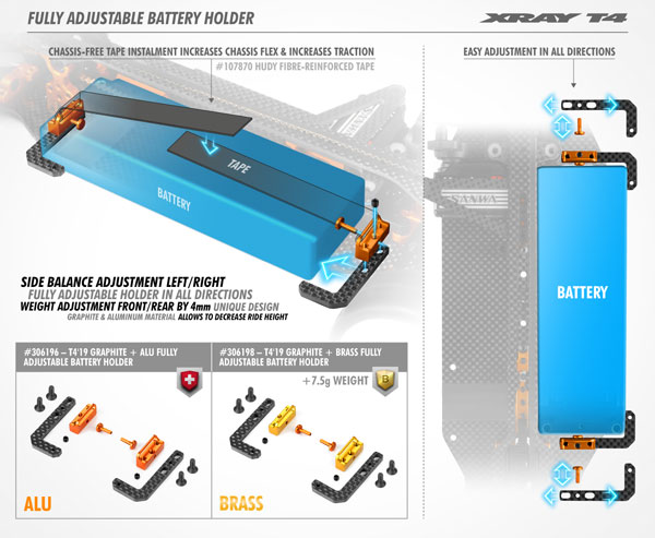 SMI XRAY News T4 Voll einstellbarer Akkuhalter