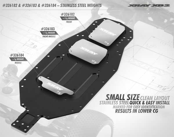 SMI XRAY News XB2 Chassis Edelstahlgewichte