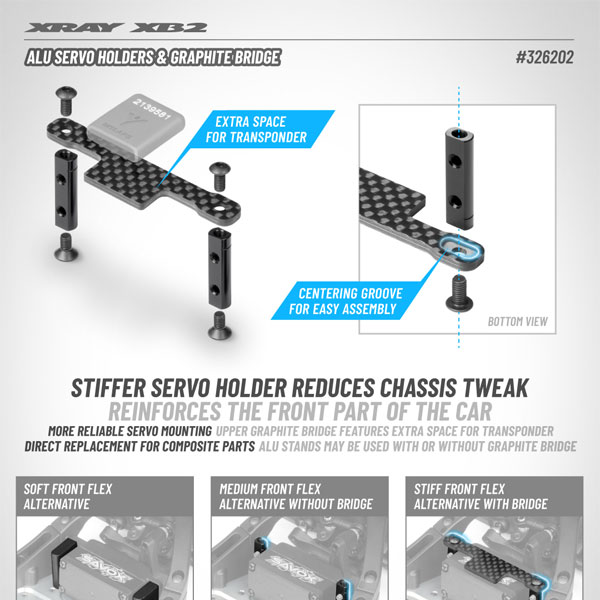 SMI XRAY News XB224 Alu-Servohalter und Graphitbrcke