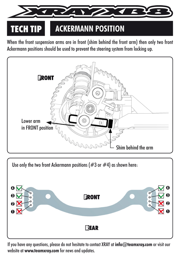 SMI XRAY News XB8 Tech Tip Ackermann Positionen