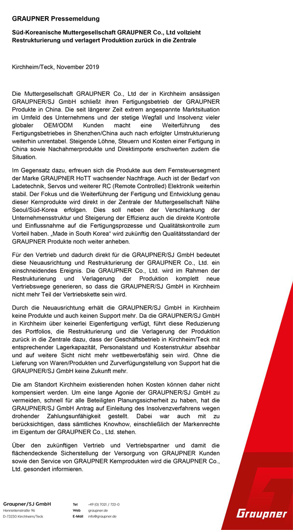 Graupner Graupner Pressemitteilung